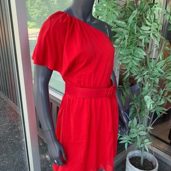 Alice & Olivia One shoulder belted red dress - Picture 1 of 5